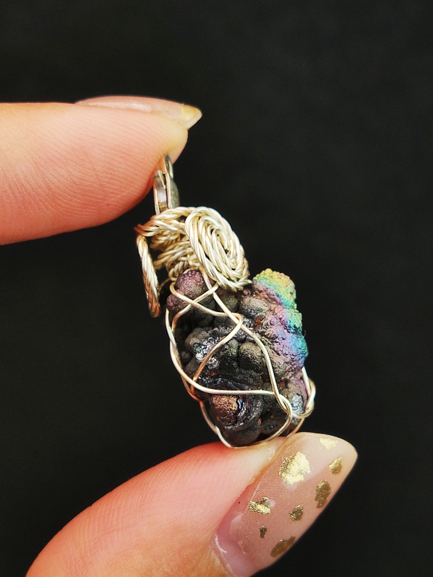 | Mini pendant | Goethite Pendant Copper Wire Wrapped Gemstone Pendant | COLOUR: Purple x Green | 100% natural color |