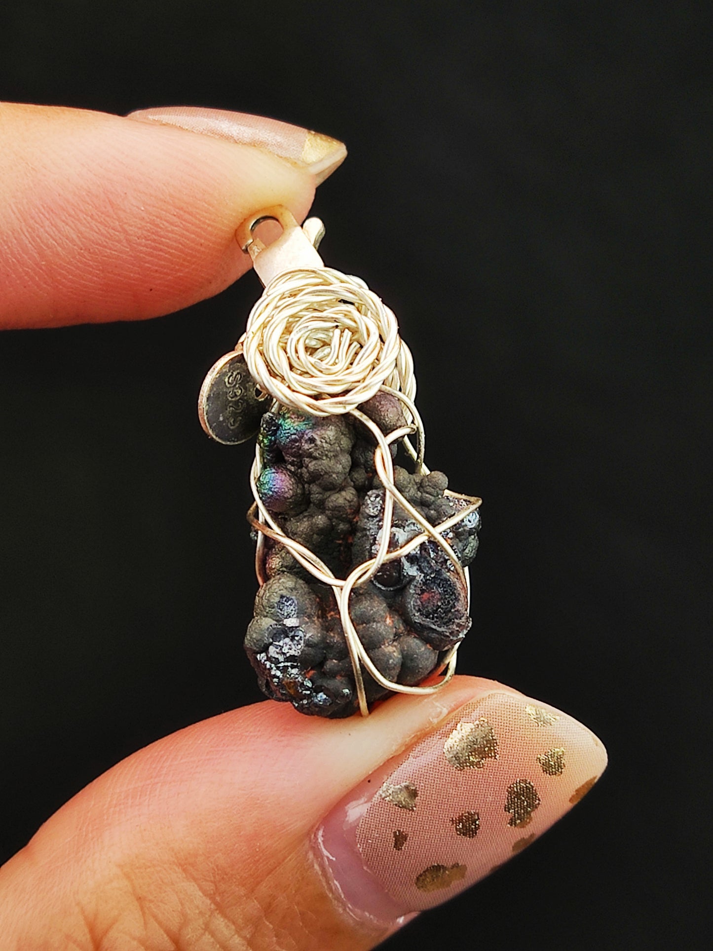 | Mini pendant | Goethite Pendant Copper Wire Wrapped Gemstone Pendant | COLOUR: Purple x Green | 100% natural color |