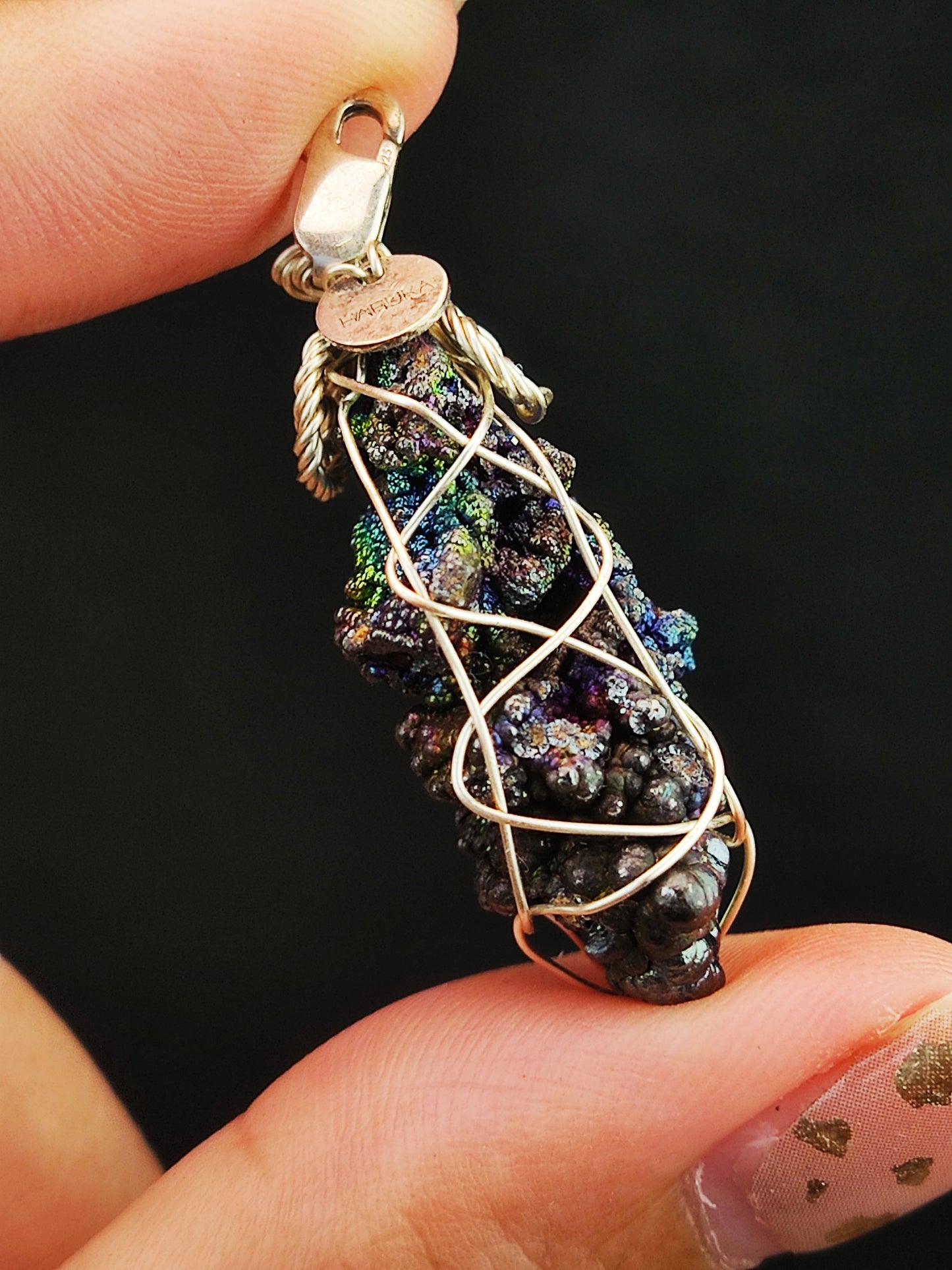 | Mini pendant | Goethite Pendant Copper Wire Wrapped Gemstone Pendant | COLOUR: Blue x Green | 100% natural color |