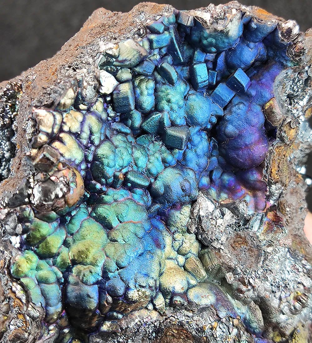 | Top premium rare Iridescent Goethite, Turgite, Hematite, Iridescent | COLOUR: Gold, Green,Blue, Silver, Turgite with Blue Calcite | 100% natural color |