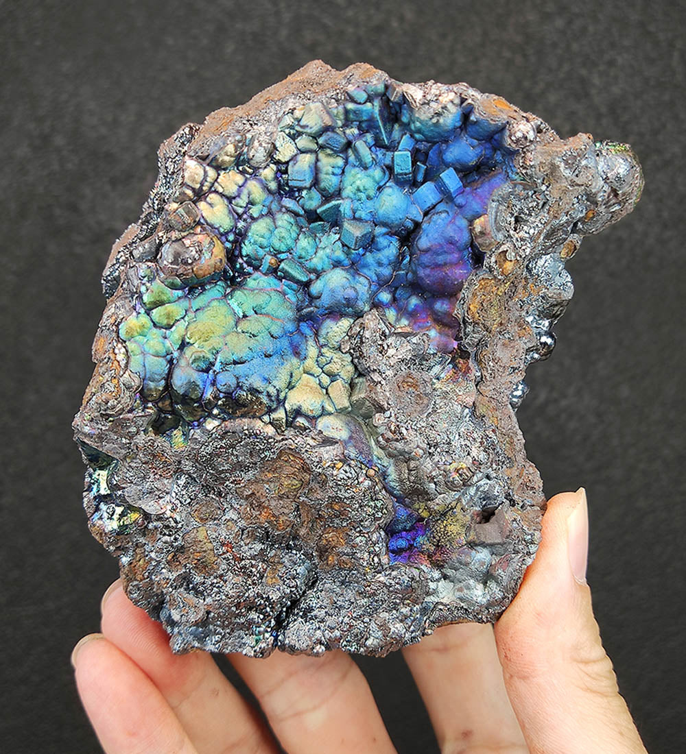 | Top premium rare Iridescent Goethite, Turgite, Hematite, Iridescent | COLOUR: Gold, Green,Blue, Silver, Turgite with Blue Calcite | 100% natural color |