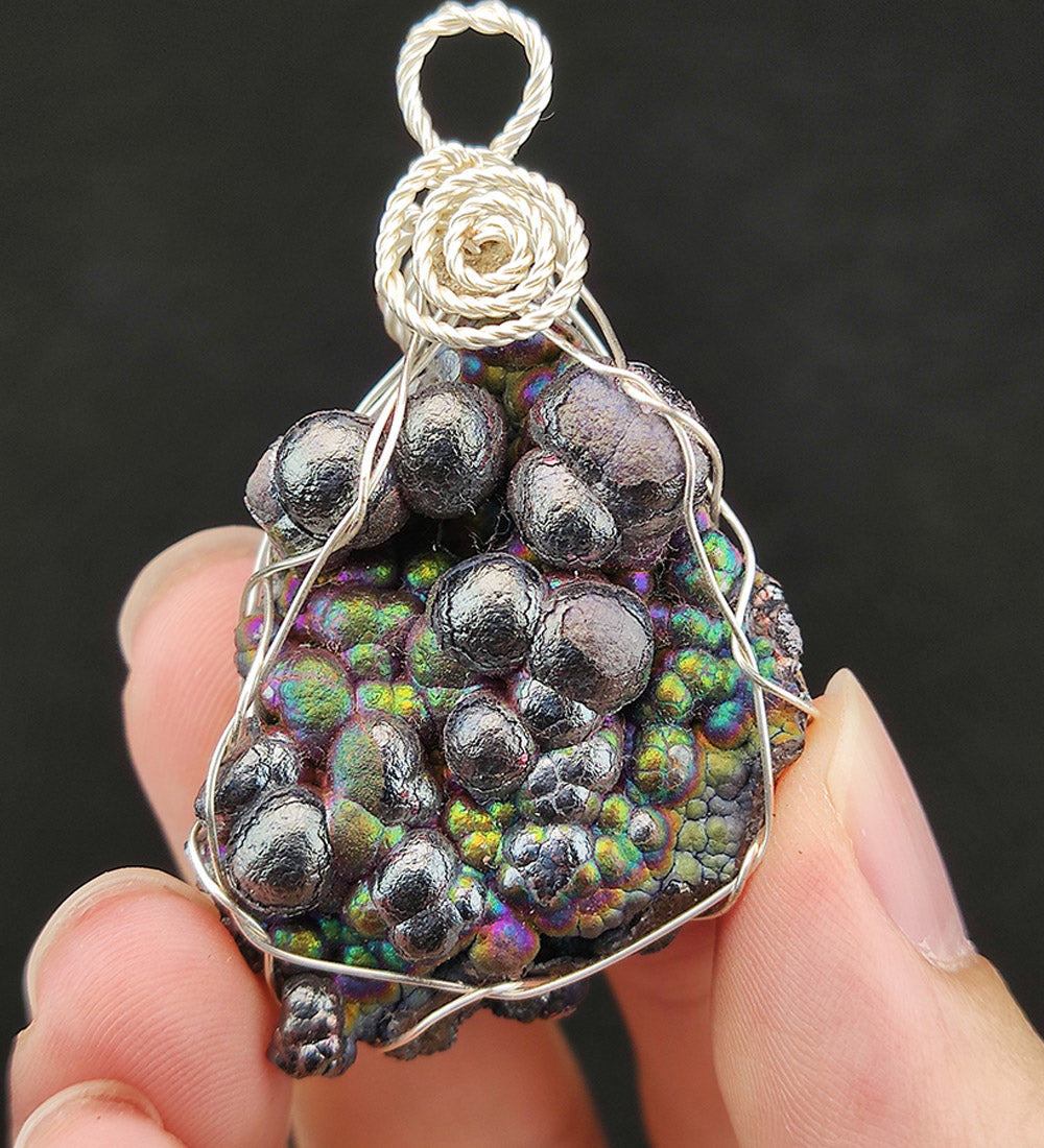 | Goethite Pendant Copper Wire Wrapped Gemstone Pendant | COLOUR: Red, Green, Silver, Purple, Blue| 100% natural color |