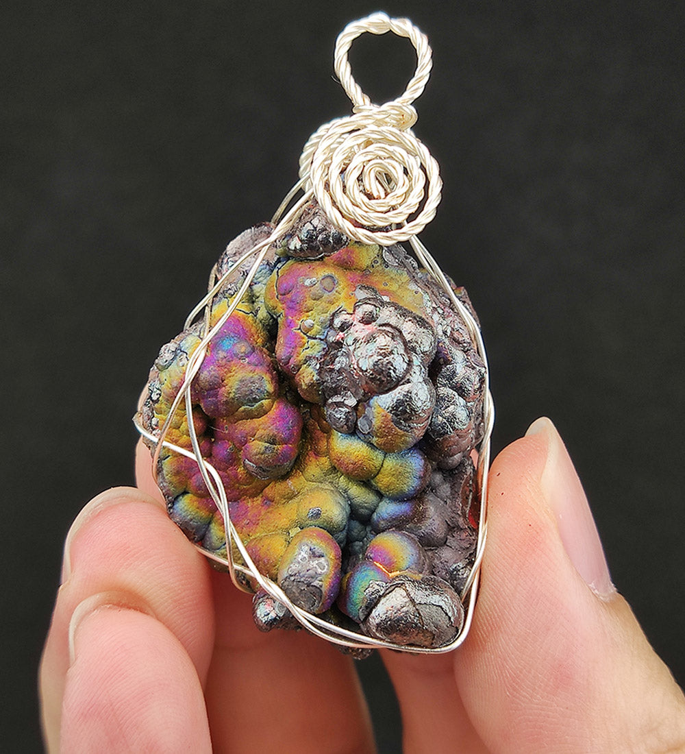 | Goethite Pendant Copper Wire Wrapped Gemstone Pendant | COLOUR: Red, Green, Silver, Purple, Blue| 100% natural color |