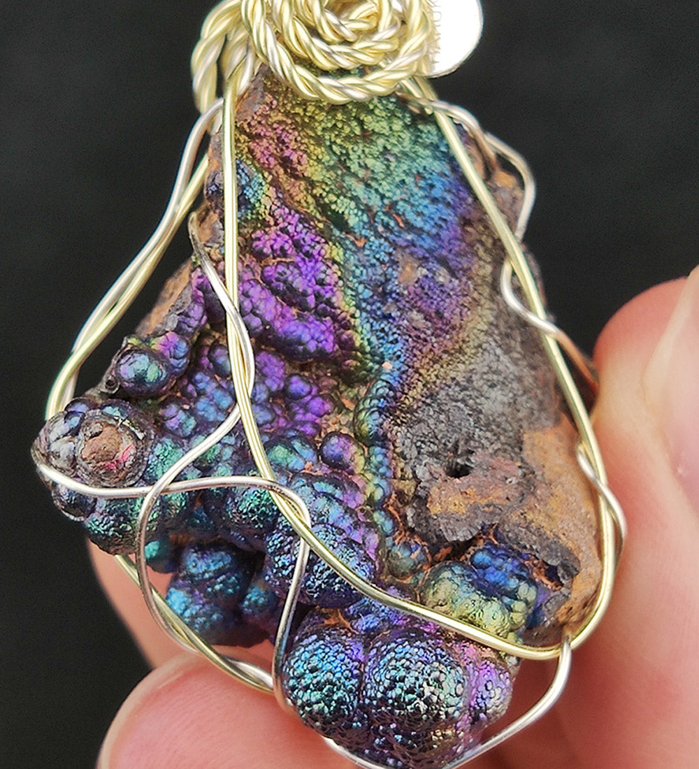 | Goethite Pendant Copper Wire Wrapped Gemstone Pendant | COLOUR: Gold x Purple x Blue| 100% natural color |