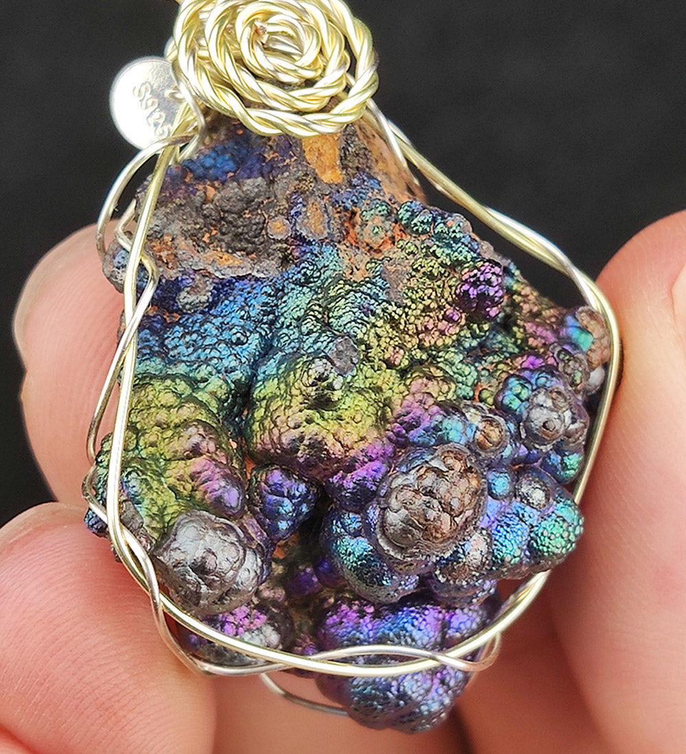 | Goethite Pendant Copper Wire Wrapped Gemstone Pendant | COLOUR: Gold x Purple x Blue| 100% natural color |