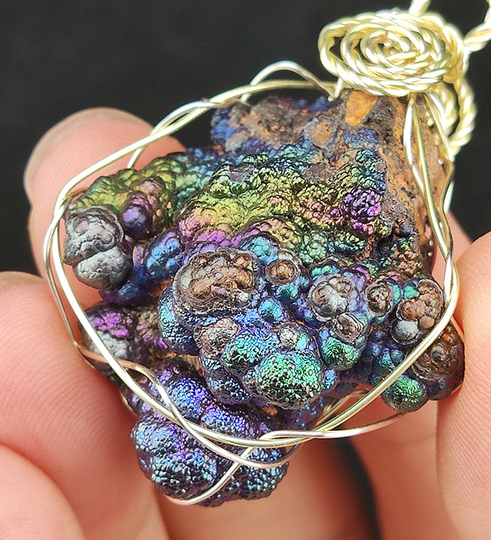 | Goethite Pendant Copper Wire Wrapped Gemstone Pendant | COLOUR: Gold x Purple x Blue| 100% natural color |