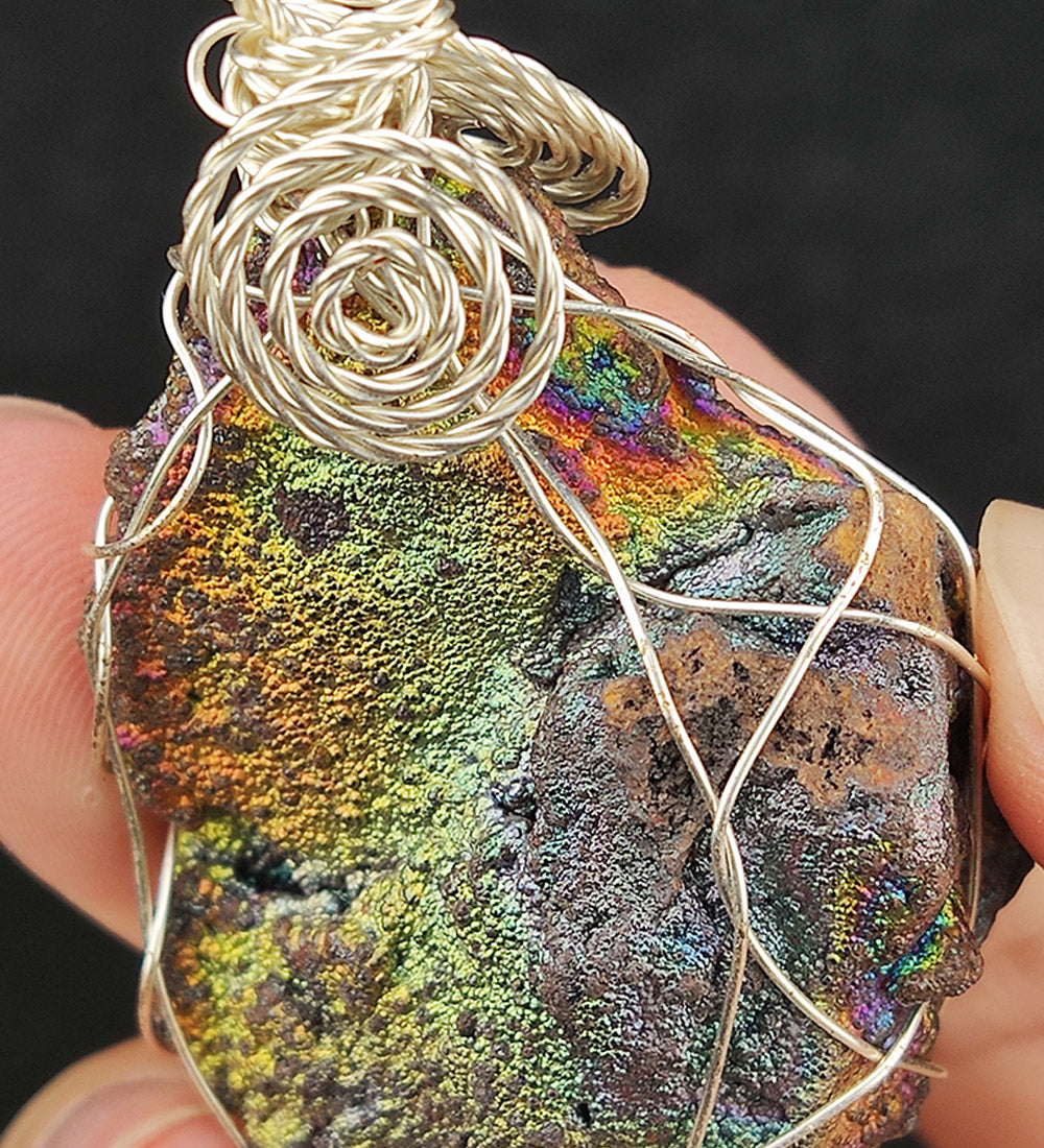 | Goethite Pendant Copper Wire Wrapped Gemstone Pendant | COLOUR: Gold x Pink x Green x Orange | 100% natural color |