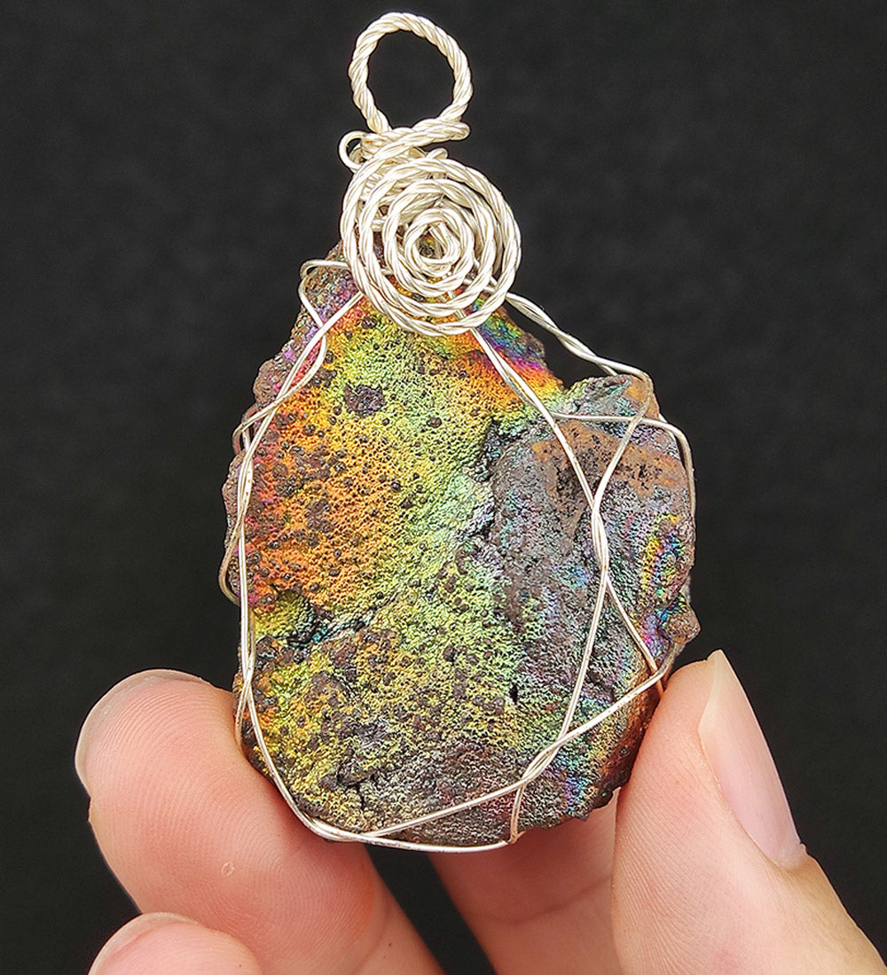 | Goethite Pendant Copper Wire Wrapped Gemstone Pendant | COLOUR: Gold x Pink x Green x Orange | 100% natural color |