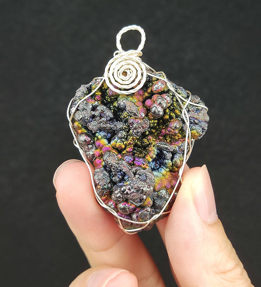 | Goethite Pendant Copper Wire Wrapped Gemstone Pendant | COLOUR: Blue, Purple, Pink, Gold | 100% natural color |