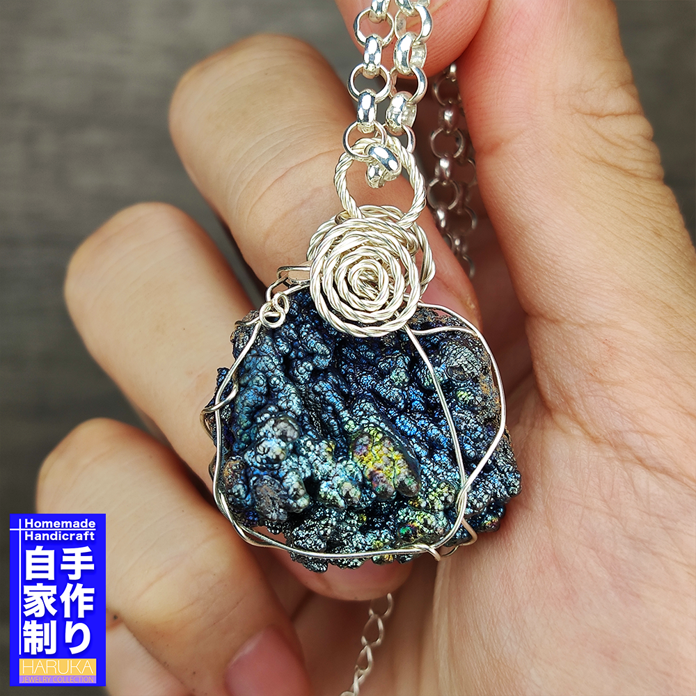 | Goethite Pendant Copper Wire Wrapped Gemstone Pendant | COLOUR: Blue, Silver | 100% natural color |