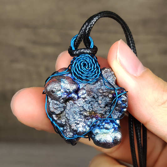| Goethite Pendant Copper Wire Wrapped Gemstone Pendant | COLOUR: silver, blue | 100% natural color |