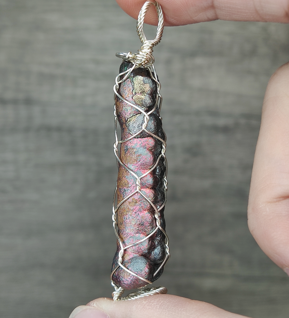 | Goethite Pillar(4.8cm) | Goethite Pendant Copper Wire Wrapped Gemstone Pendant | COLOUR: Orange, Green, Silver| 100% natural color |
