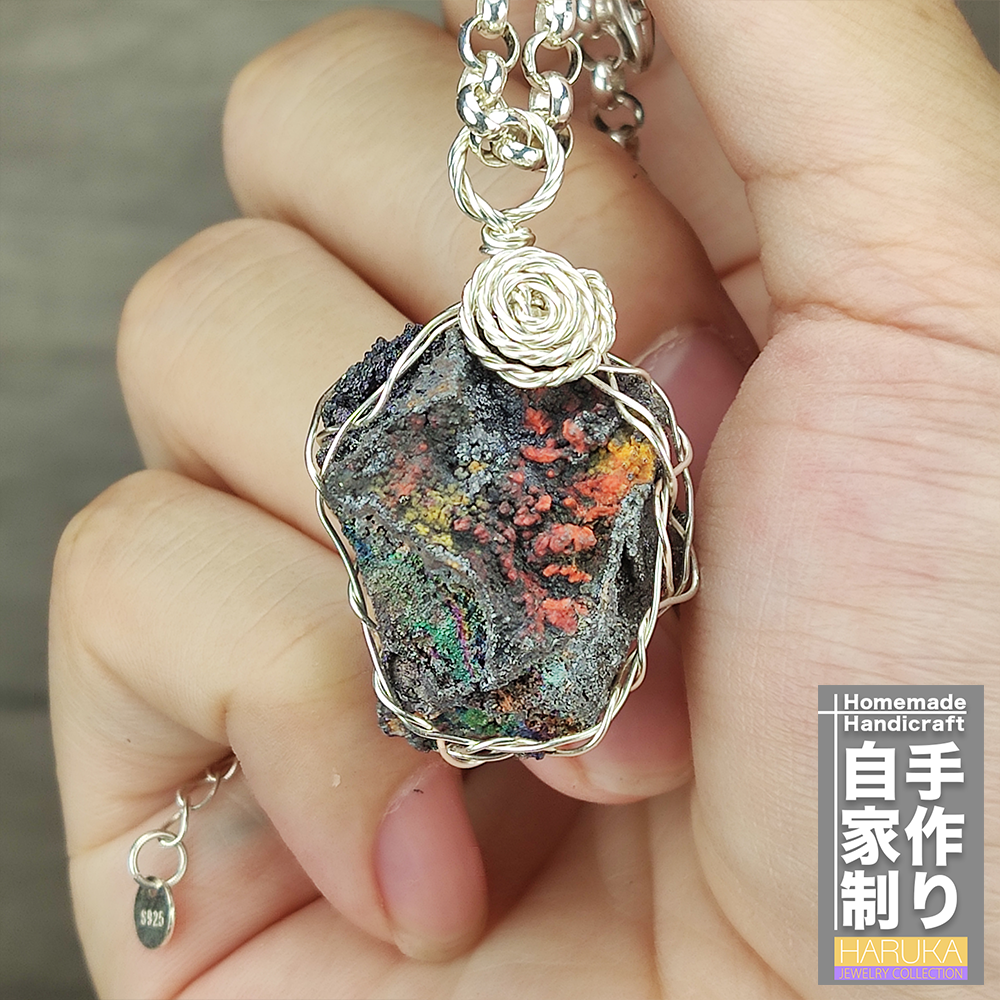 | Mini pendant | Goethite Pendant Copper Wire Wrapped Gemstone Pendant | COLOUR: Turgite with Orange Quartz,Crystal | 100% natural color |
