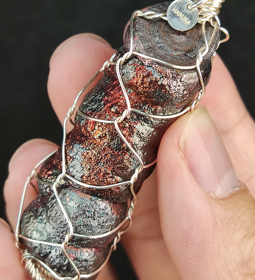 | Goethite Pillar(5.1cm) | Goethite Pendant Copper Wire Wrapped Gemstone Pendant | COLOUR: Orange, Silver | 100% natural color |
