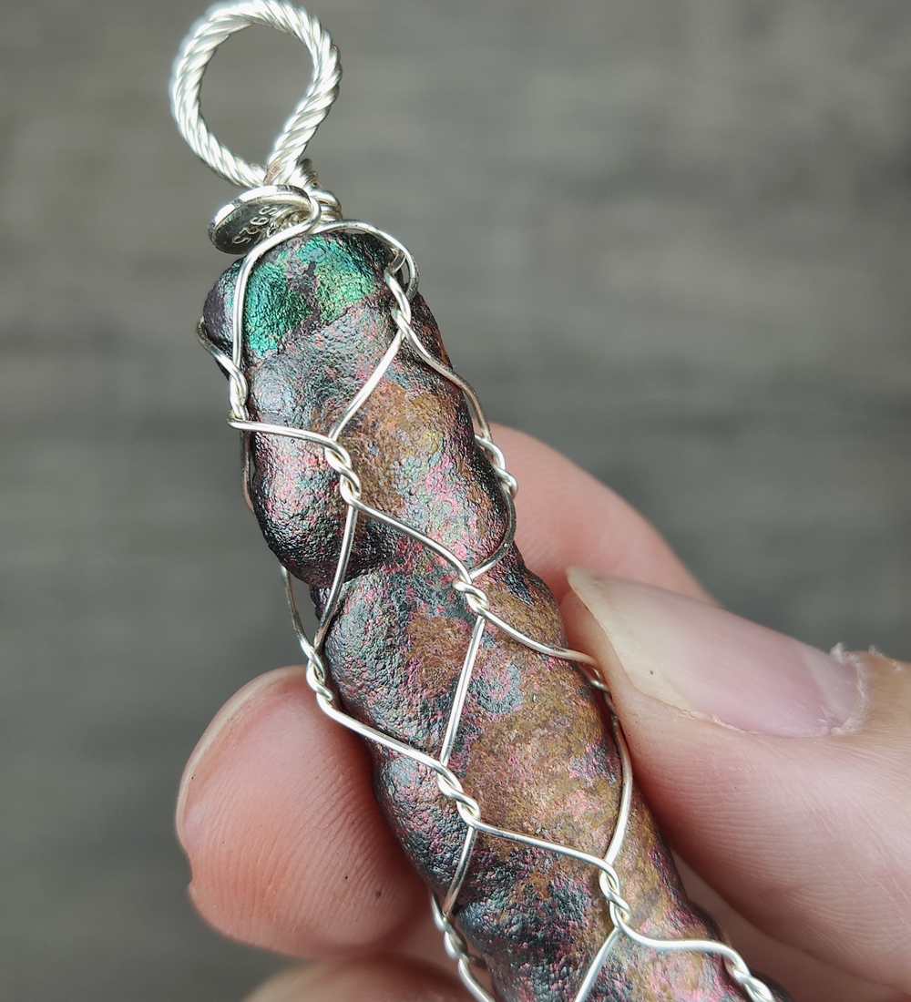 | Goethite Pillar(4.8cm) | Goethite Pendant Copper Wire Wrapped Gemstone Pendant | COLOUR: Orange, Green, Silver| 100% natural color |