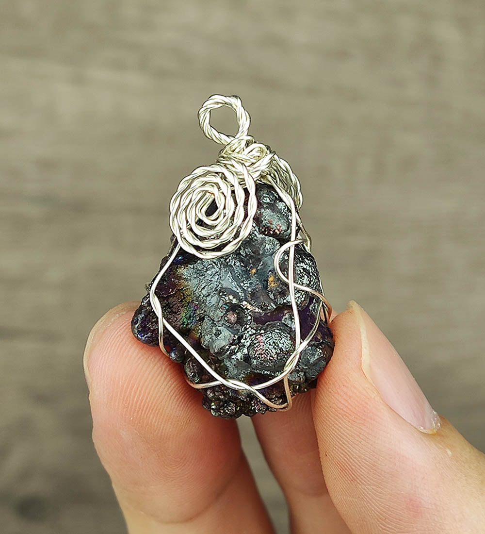 | Goethite Pendant Copper Wire Wrapped Gemstone Pendant | COLOUR: Purple, Silver | 100% natural color |