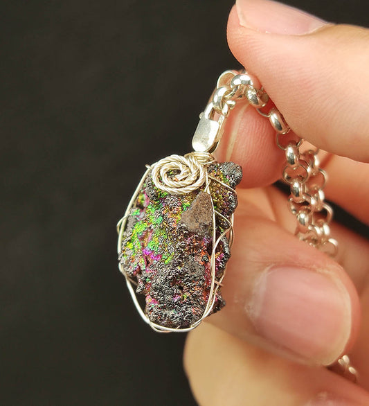Rainbow Leklai Raw Stone Pendant | Gold, Pink, Orange & Green Colors | Vitality Core | Wealth & Social Harmony | Malaysia Natural Leklai