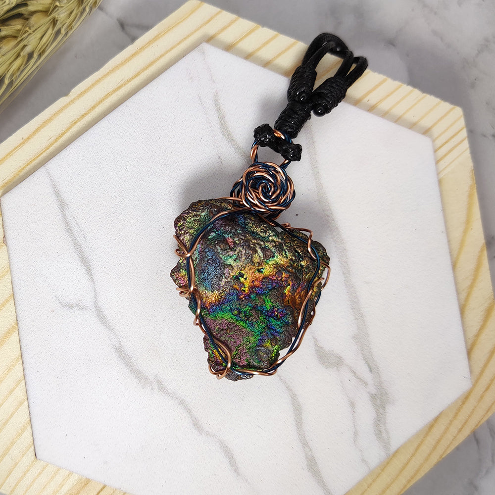 | Goethite Pendant Copper Wire Wrapped Gemstone Pendant | COLOUR: Green, gold, blue | 100% natural color |