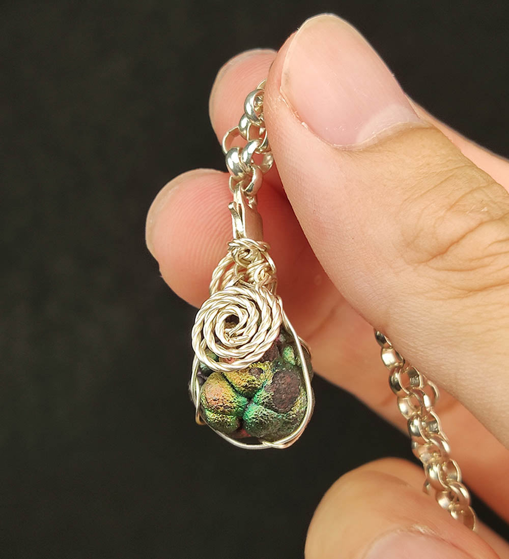 | Mini pendant | Goethite Pendant Copper Wire Wrapped Gemstone Pendant | COLOUR: Gold, Green | 100% natural color |