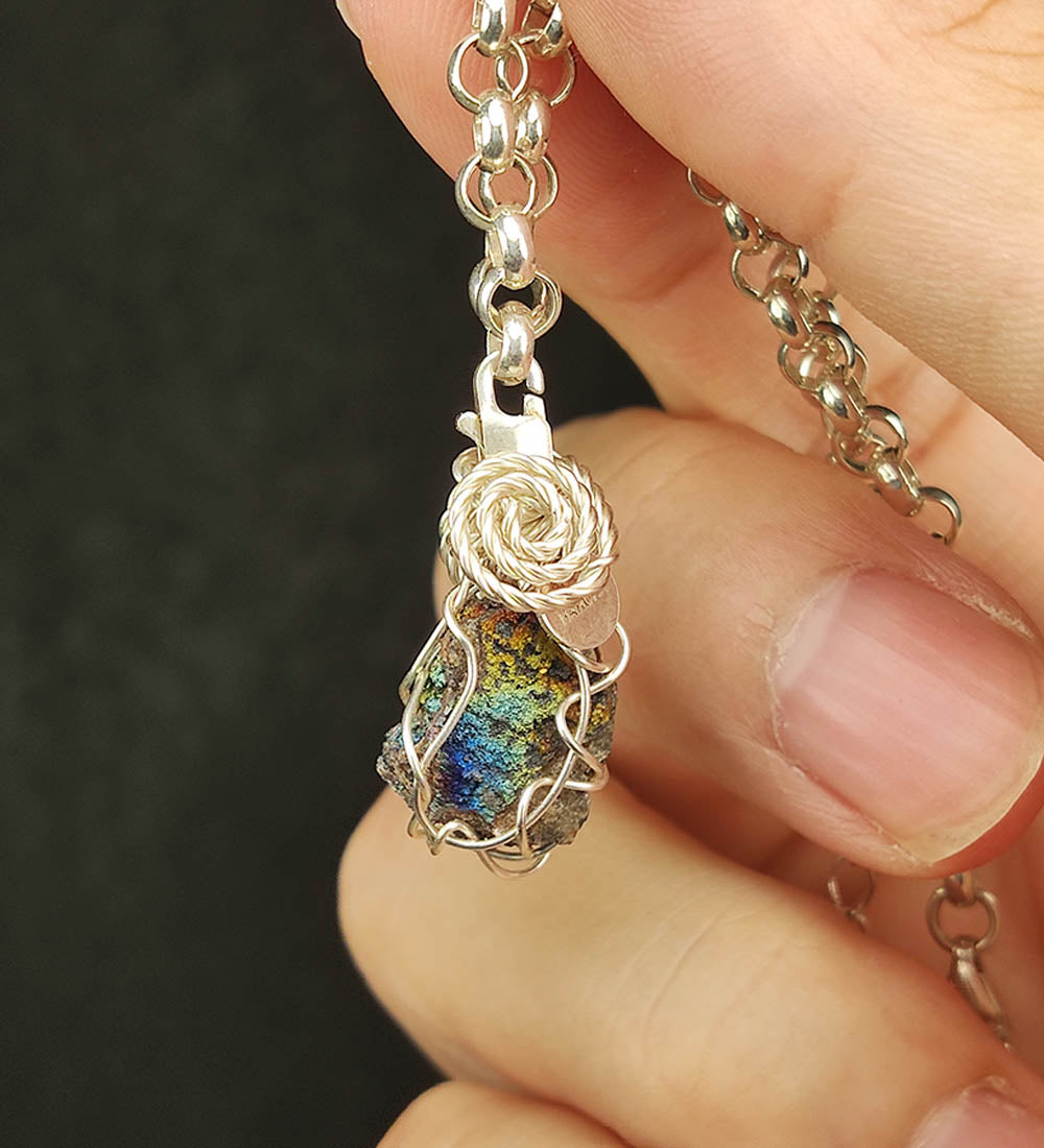 | Mini pendant | Goethite Pendant Copper Wire Wrapped Gemstone Pendant | COLOUR: Turgite with White Quartz Crystal| 100% natural color |