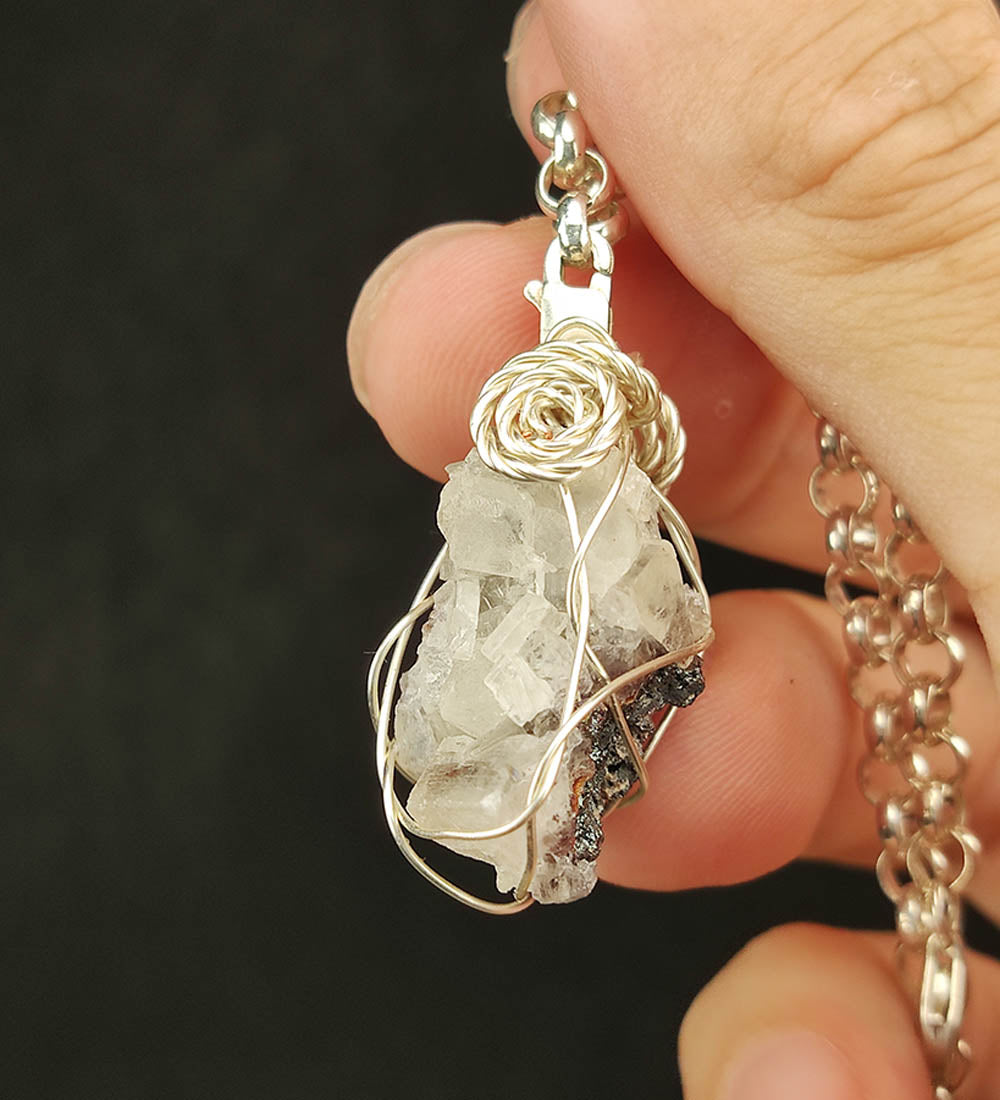 | Mini pendant | Goethite Pendant Copper Wire Wrapped Gemstone Pendant | COLOUR: Turgite with White Quartz Crystal| 100% natural color |
