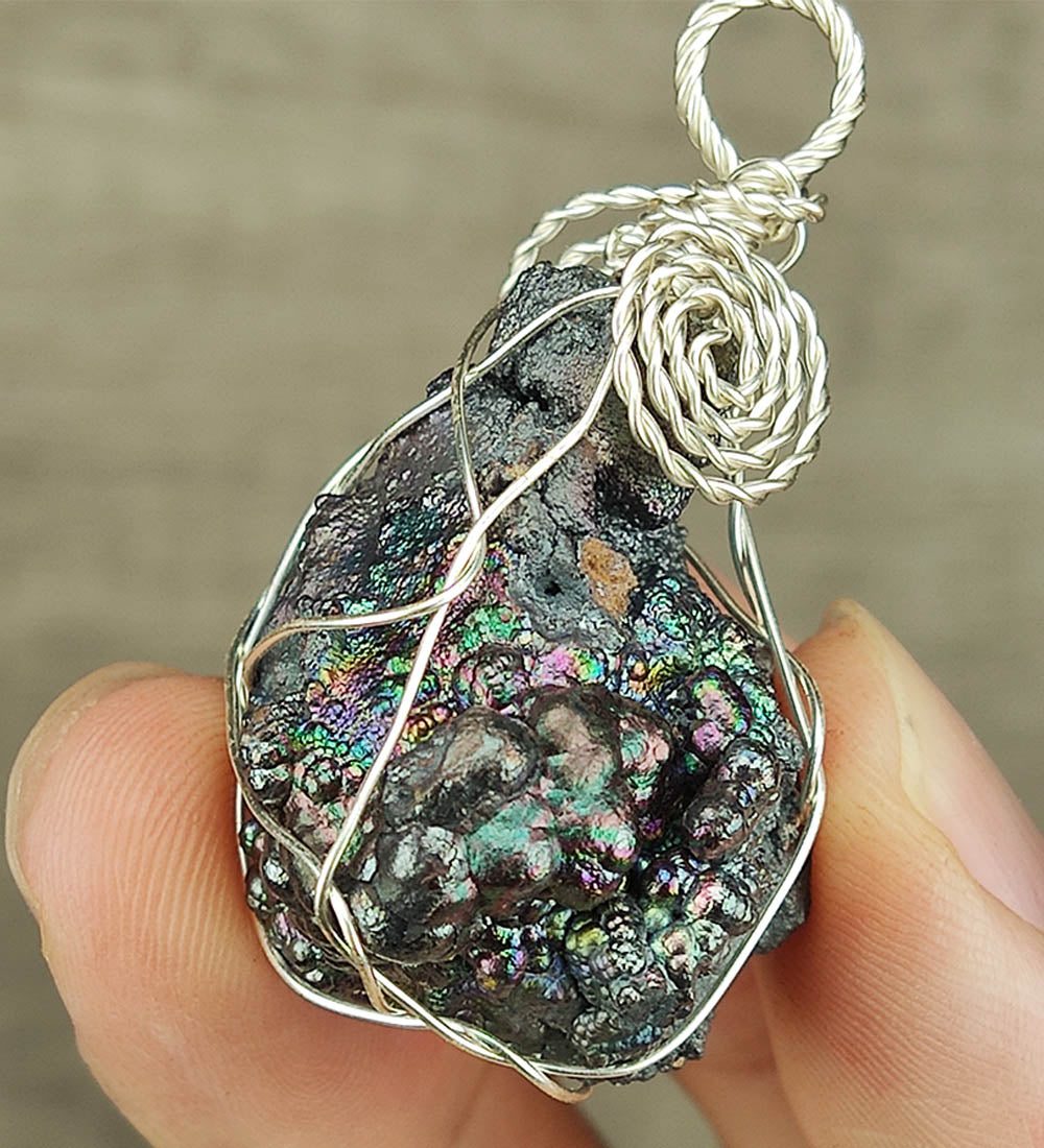| Goethite Pendant Copper Wire Wrapped Gemstone Pendant | COLOUR: Silver, Purple, Green | 100% natural color |