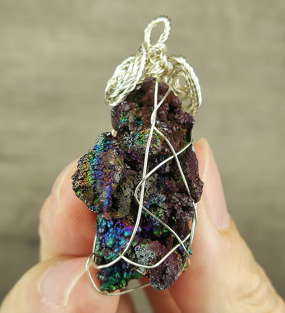 | Goethite Pendant Copper Wire Wrapped Gemstone Pendant | COLOUR: Rainbow, Pink,Purple | 100% natural color |
