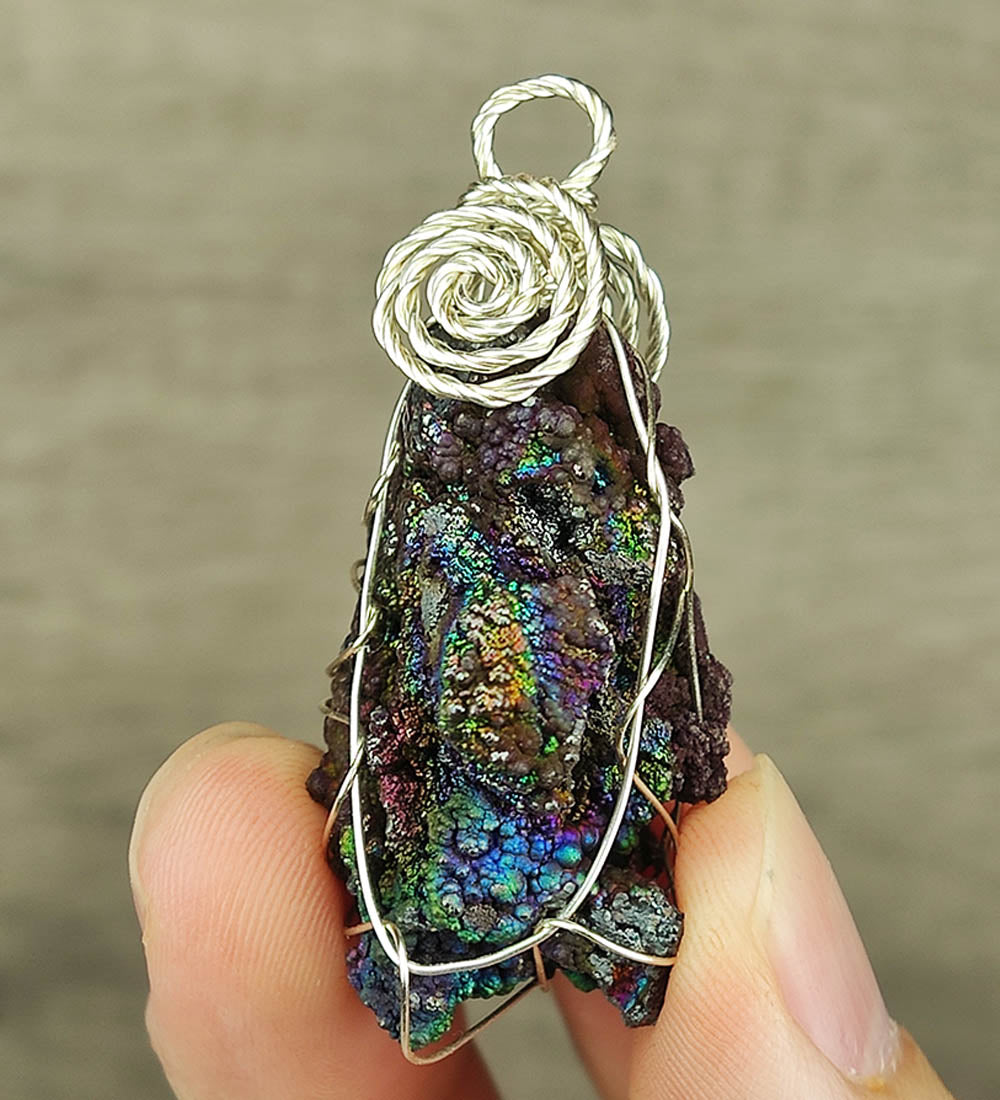 | Goethite Pendant Copper Wire Wrapped Gemstone Pendant | COLOUR: Rainbow, Pink,Purple | 100% natural color |