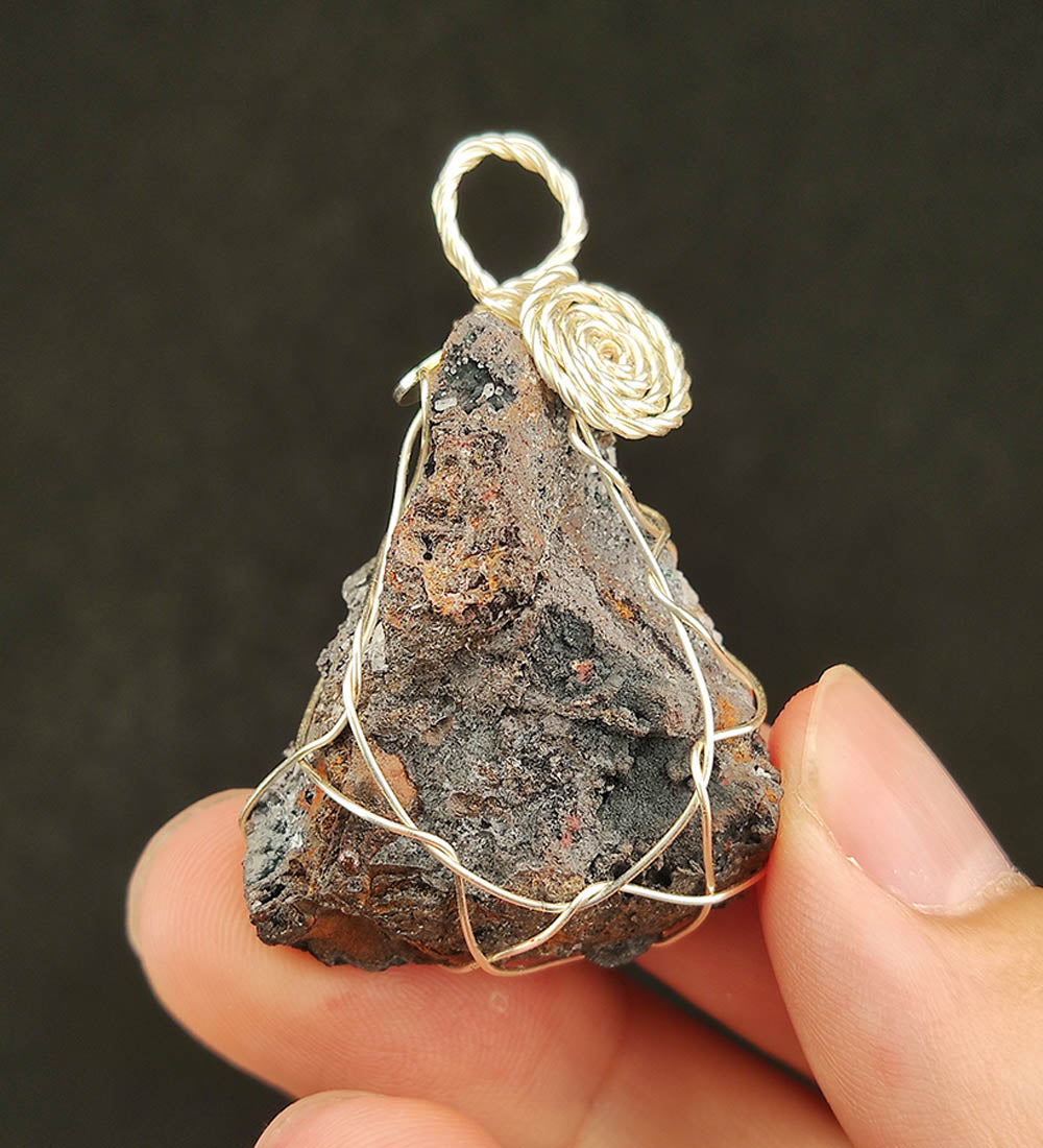 | Goethite Pendant Copper Wire Wrapped Gemstone Pendant | COLOUR: Turgite with White Quartz Crystal| 100% natural color |