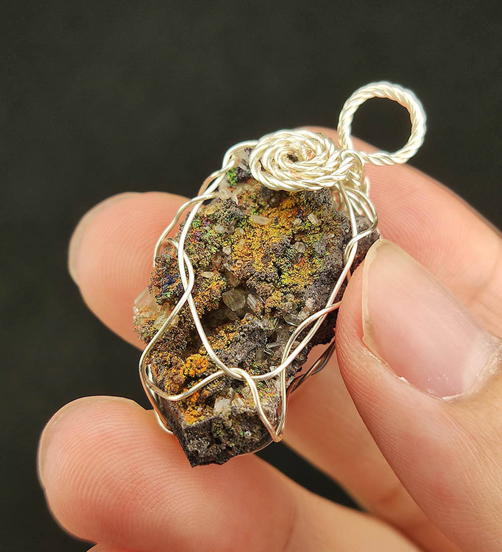 | Goethite Pendant Copper Wire Wrapped Gemstone Pendant | COLOUR: Turgite with Gold Calcite| 100% natural color |