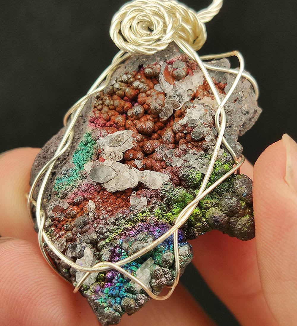 | Goethite Pendant Copper Wire Wrapped Gemstone Pendant | COLOUR: Green ,Purple, Red, Turgite with White Quartz,Crystal| 100% natural color |