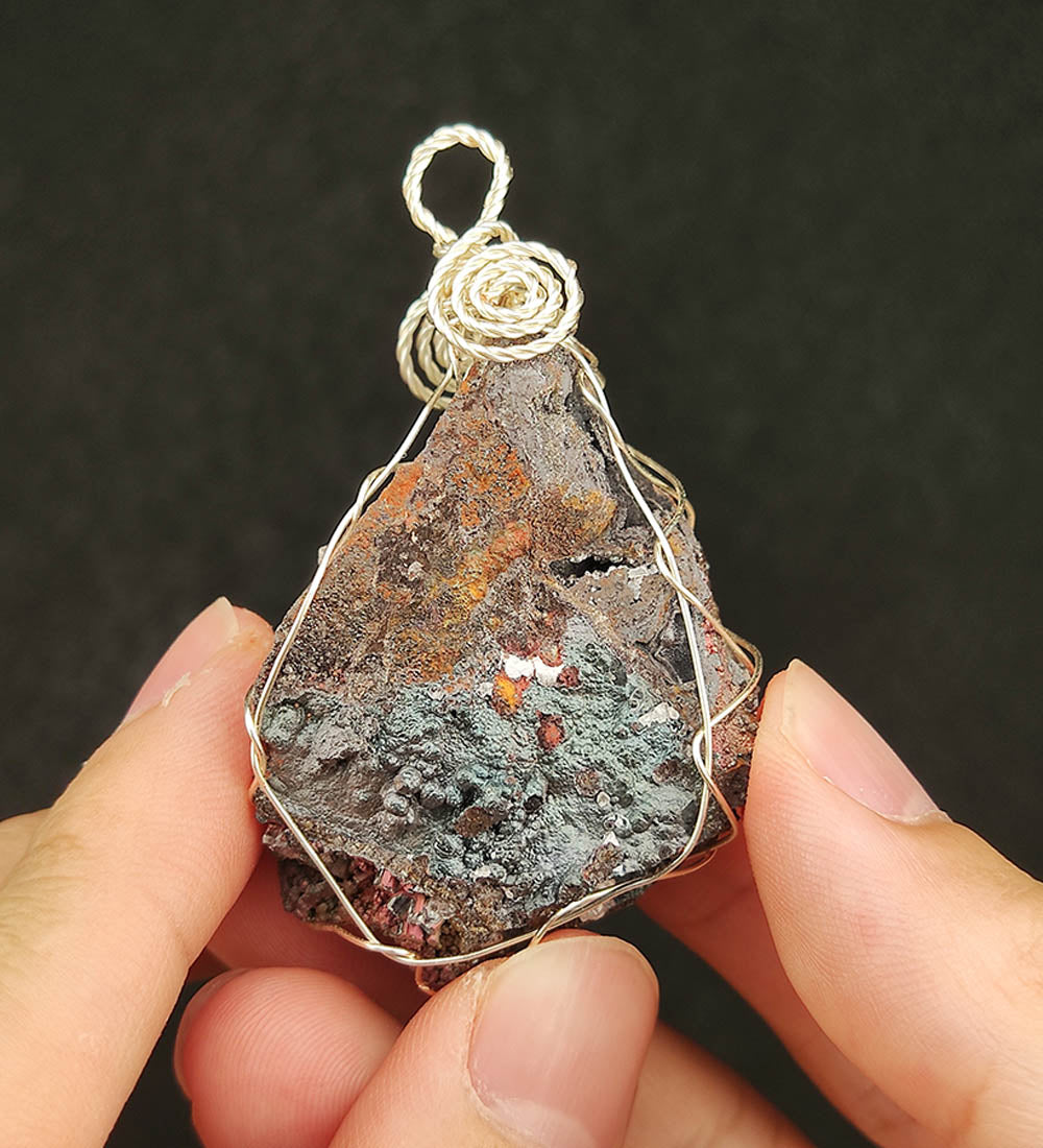 | Goethite Pendant Copper Wire Wrapped Gemstone Pendant | COLOUR: Gold, Turgite with White Quartz Crystal | 100% natural color |