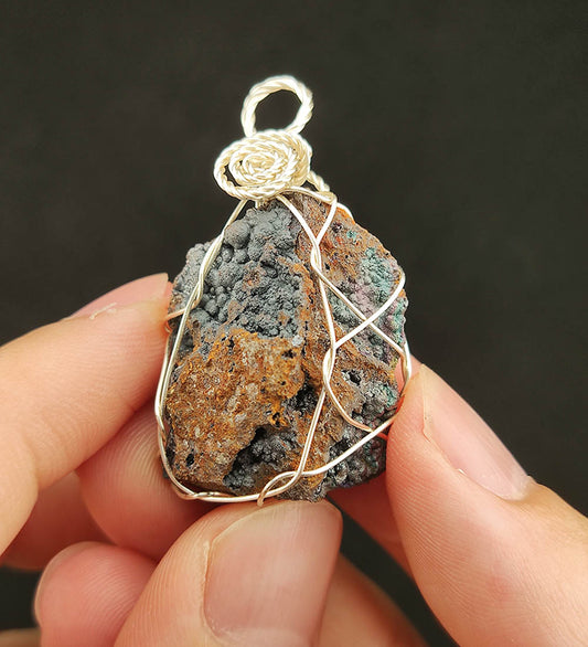 Black Calcite Sparkle Pendant | Green, Gold & Pink Colors | Wealth Anchor & Career Vitality | Malaysia Natural Leklai