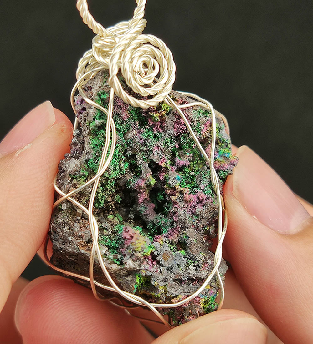 | Goethite Pendant Copper Wire Wrapped Gemstone Pendant | COLOUR: Gold,Turgite with White Quartz,Crystal | 100% natural color |