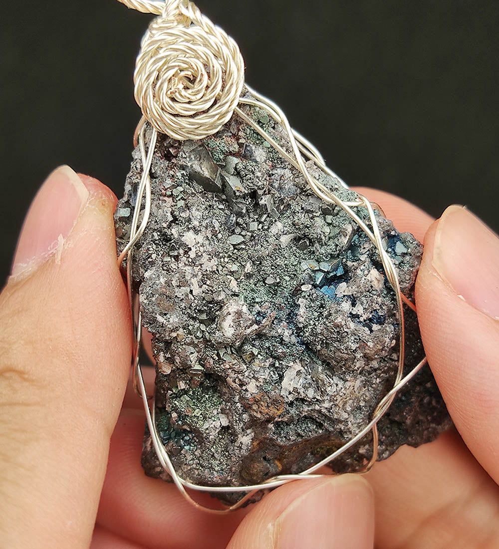 | Goethite Pendant Copper Wire Wrapped Gemstone Pendant | COLOUR: Silver black ,Turgite with black Calcite | 100% natural color |