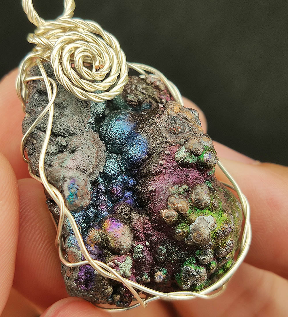 | Goethite Pendant Copper Wire Wrapped Gemstone Pendant | COLOUR: Blue,Purple, Green with White Quartz Crystal | 100% natural color |