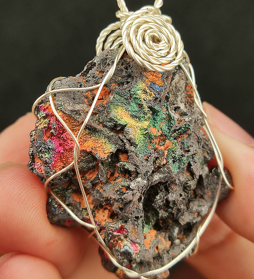 | Goethite Pendant Copper Wire Wrapped Gemstone Pendant | COLOUR: Orange, Silver | 100% natural color |