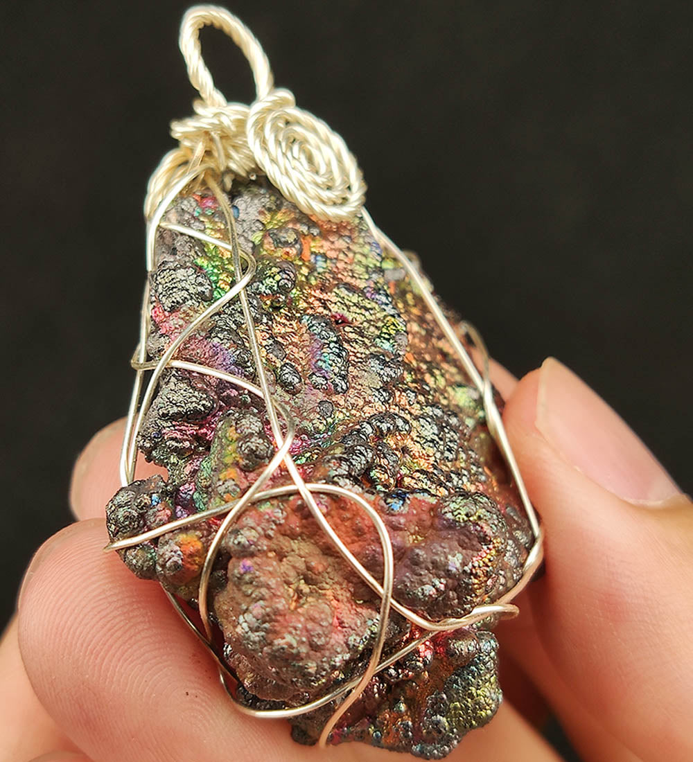 | Goethite Pendant Copper Wire Wrapped Gemstone Pendant | COLOUR: Orange, Silver | 100% natural color |