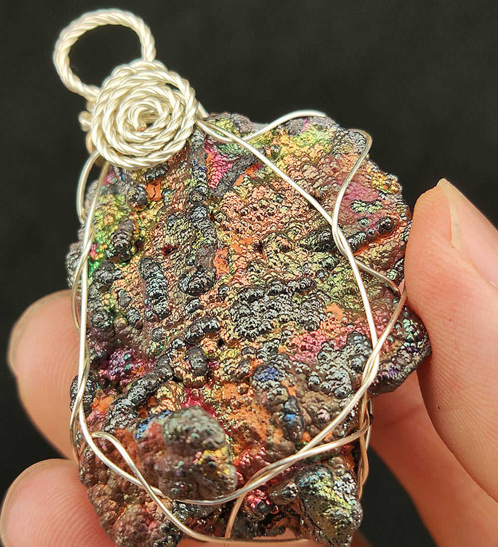 | Goethite Pendant Copper Wire Wrapped Gemstone Pendant | COLOUR: Orange, Silver | 100% natural color |