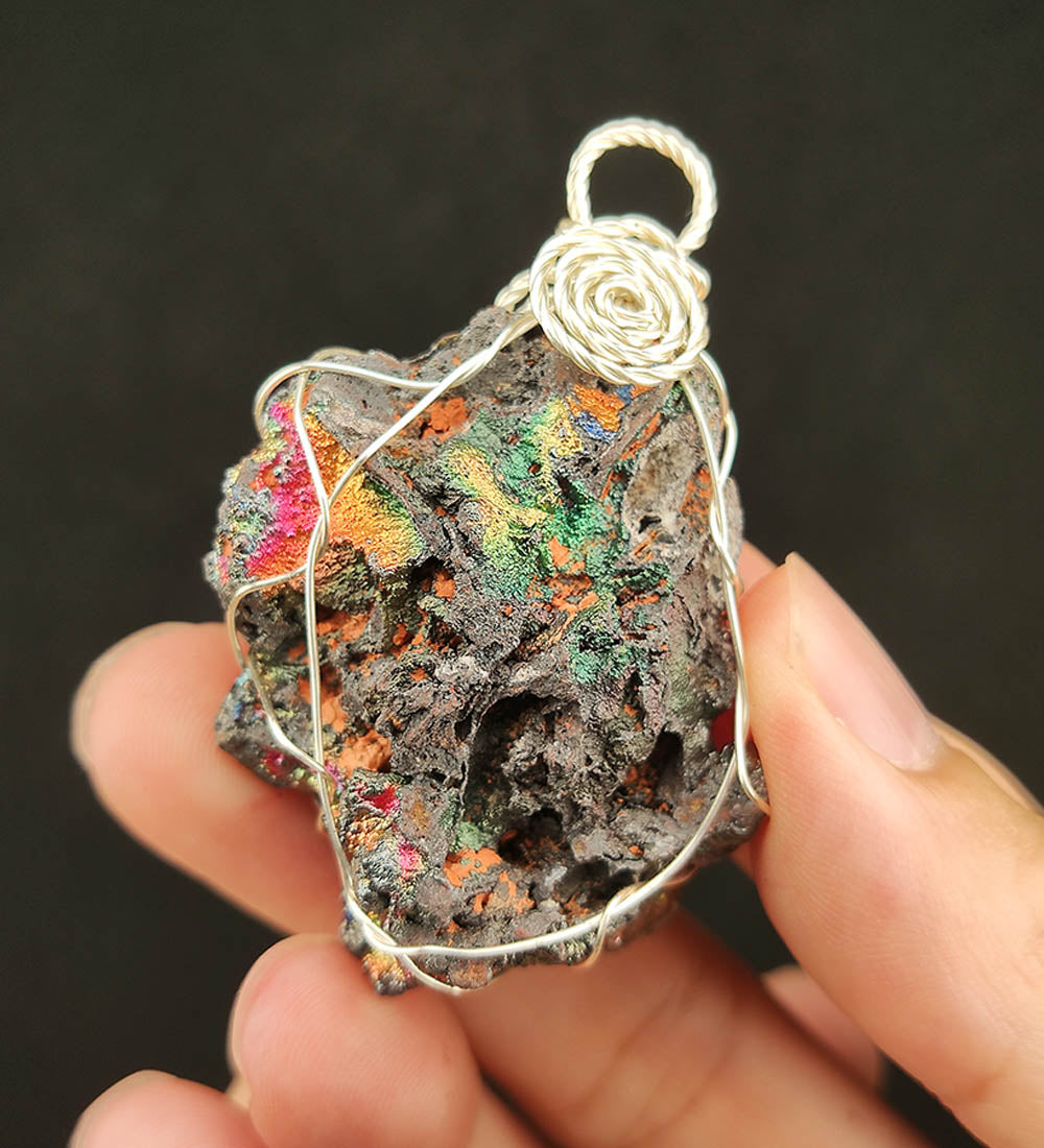 | Goethite Pendant Copper Wire Wrapped Gemstone Pendant | COLOUR: Orange, Silver | 100% natural color |