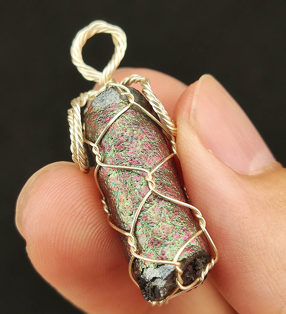 | Goethite Pillar(2.6cm) | Goethite Pendant Copper Wire Wrapped Gemstone Pendant | COLOUR: Silver, Green, Pink| 100% natural color |