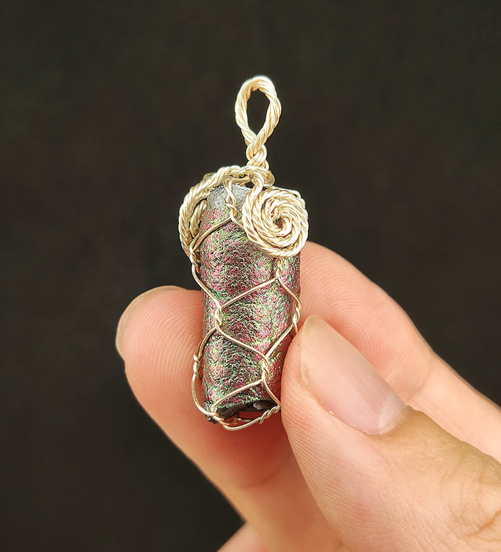 | Goethite Pillar(2.6cm) | Goethite Pendant Copper Wire Wrapped Gemstone Pendant | COLOUR: Silver, Green, Pink| 100% natural color |