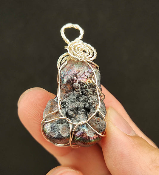 | Goethite Pendant Copper Wire Wrapped Gemstone Pendant | COLOUR: Rainbow, Silver, Red | 100% natural color |