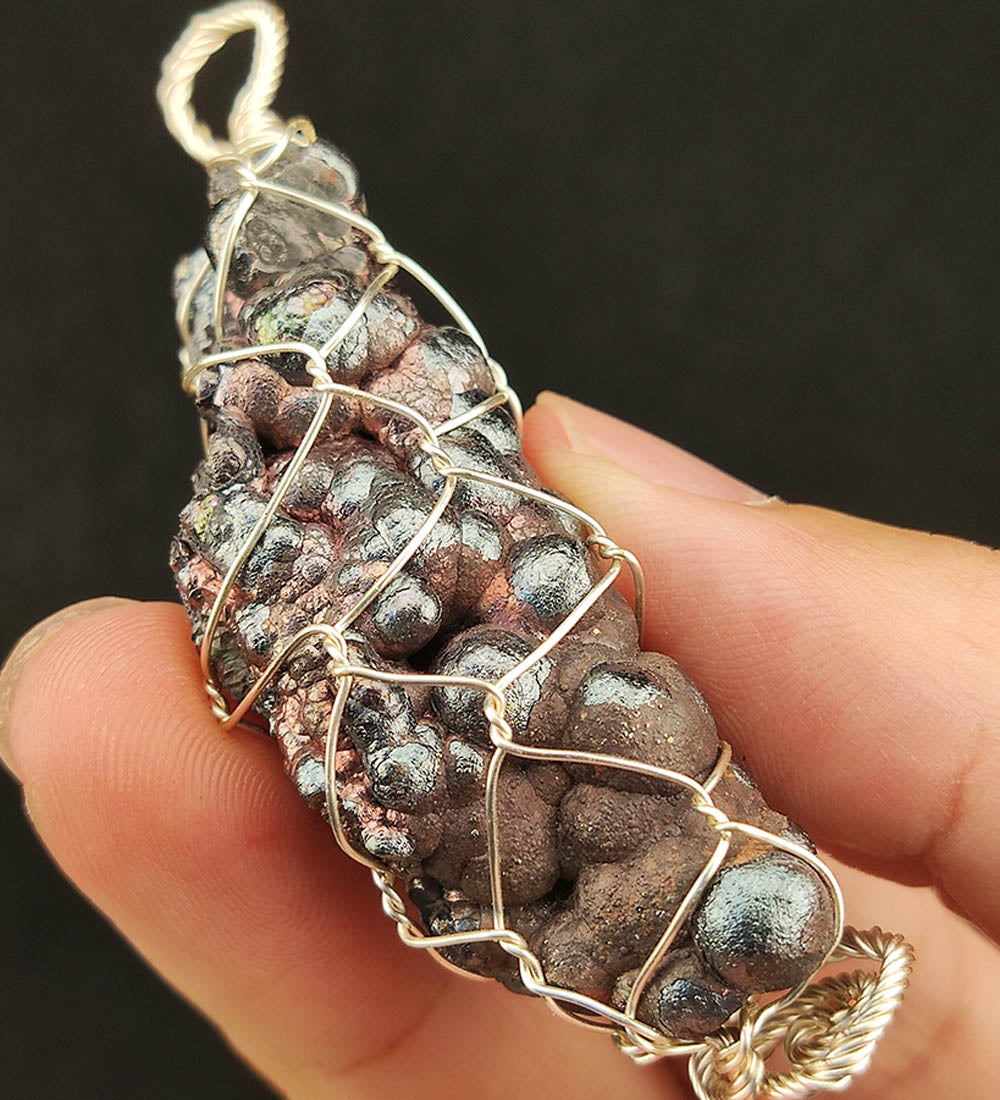 | Goethite Pillar(5cm) | Goethite Pendant Copper Wire Wrapped Gemstone Pendant | COLOUR: Silver, Blue, Pink | 100% natural color |