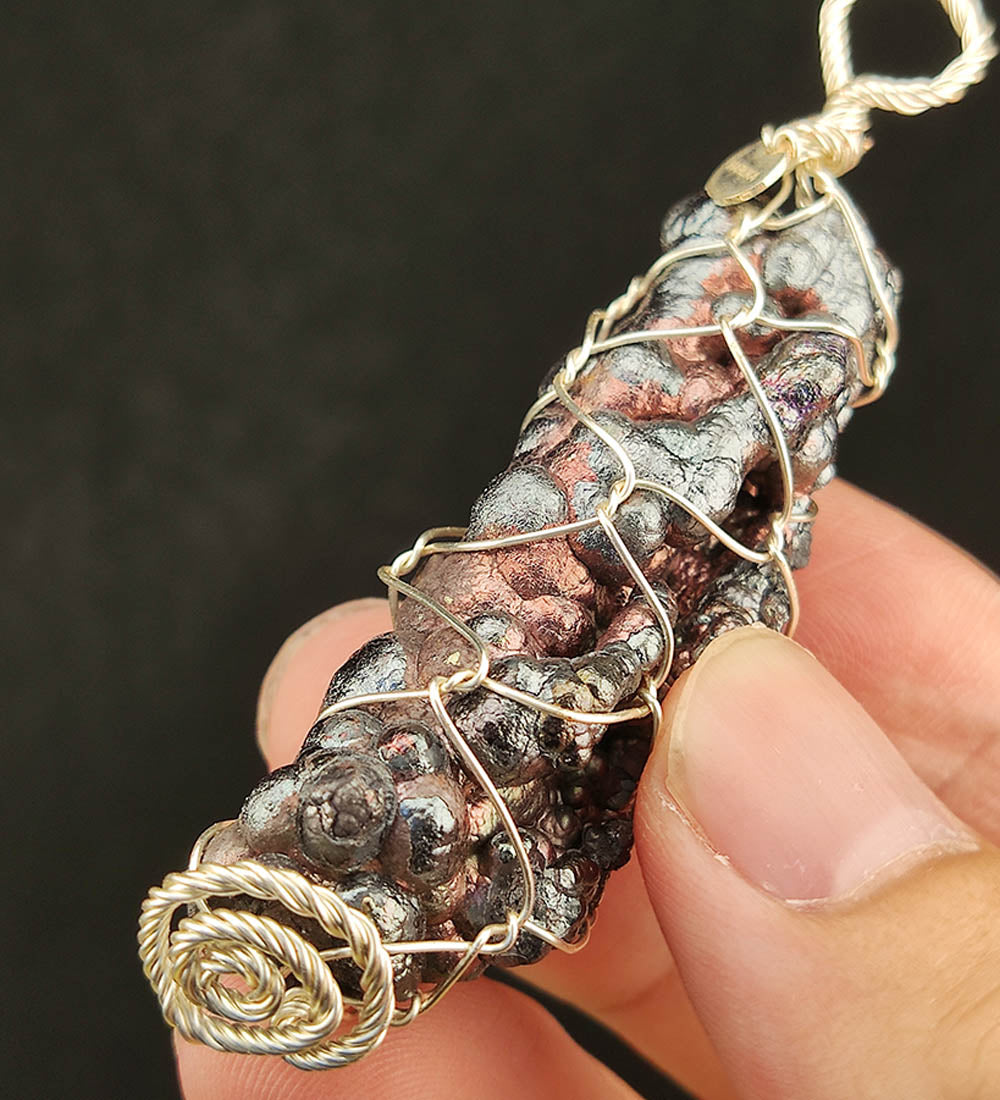 | Goethite Pillar(5cm) | Goethite Pendant Copper Wire Wrapped Gemstone Pendant | COLOUR: Silver, Blue, Pink | 100% natural color |