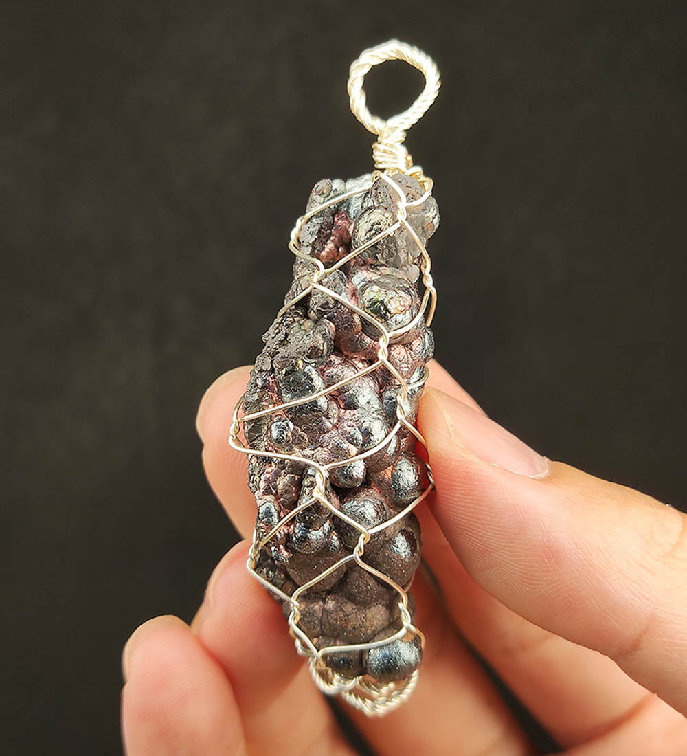 | Goethite Pillar(5cm) | Goethite Pendant Copper Wire Wrapped Gemstone Pendant | COLOUR: Silver, Blue, Pink | 100% natural color |