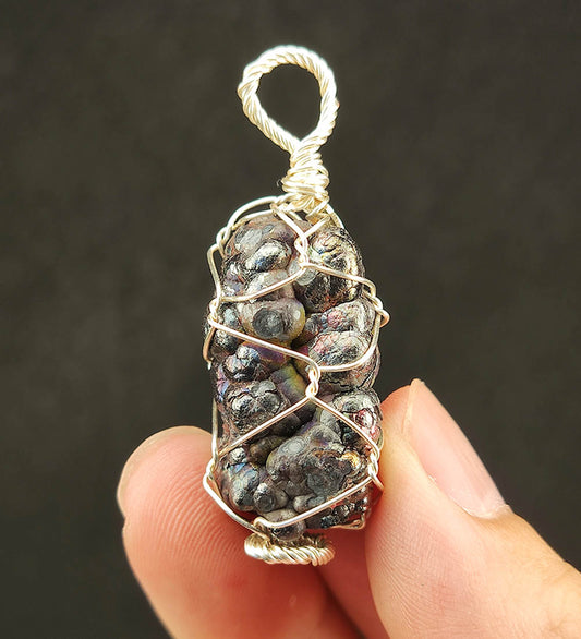 | Goethite Pillar(5cm) | Goethite Pendant Copper Wire Wrapped Gemstone Pendant | COLOUR: Silver, Blue, Pink | 100% natural color |