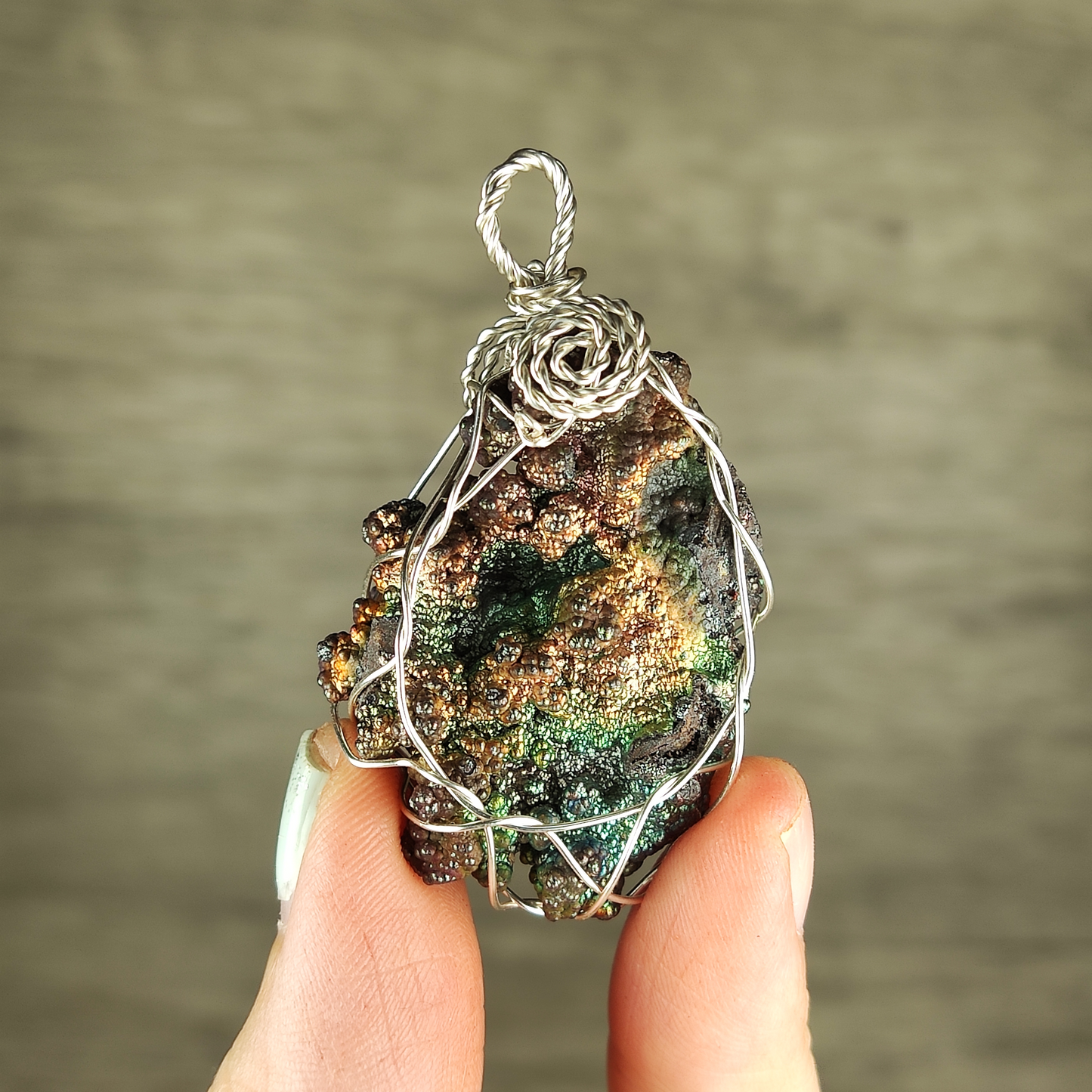 | Goethite Pendant Copper Wire Wrapped Gemstone Pendant | COLOUR: Green, gold | 100% natural color |