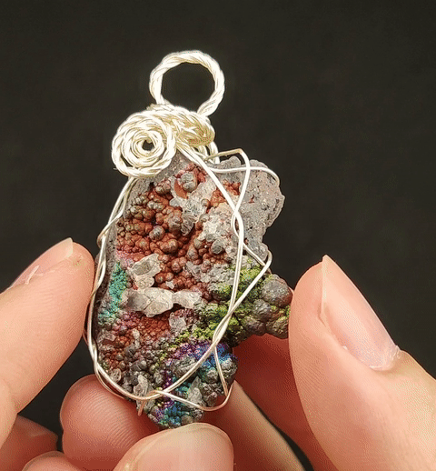 | Goethite Pendant Copper Wire Wrapped Gemstone Pendant | COLOUR: Green ,Purple, Red, Turgite with White Quartz,Crystal| 100% natural color |