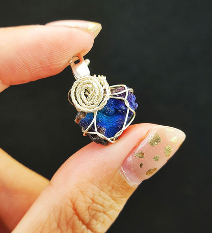 | Mini pendant | Goethite Pendant Copper Wire Wrapped Gemstone Pendant | COLOUR: Blue x Purple | 100% natural color |